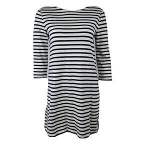 Forever 21 Dress Womens Size M Medium Blue White Striped 3/4‎ Sleeve Cotton
